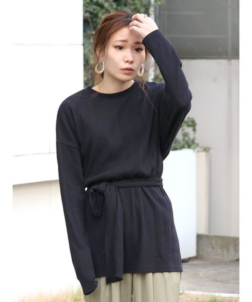 Ungrid（アングリッド）の「テレコリボンロングスリーブTee（Tシャツ/カットソー・レディース・オフホワイト/ブラック/モカ・FREE）」の2枚目の写真