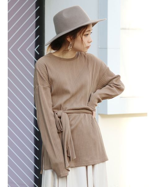 Ungrid（アングリッド）の「テレコリボンロングスリーブTee（Tシャツ/カットソー・レディース・オフホワイト/ブラック/モカ・FREE）」の3枚目の写真