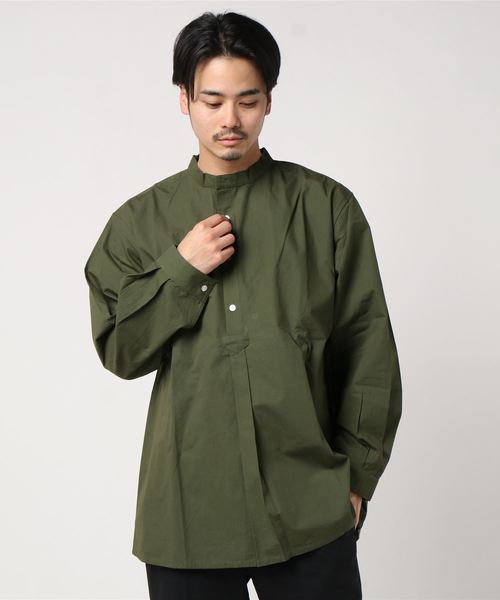 HOUSTON（ヒューストン）の「【HOUSTON】POPLIN GRANDPA SHIRT（シャツ/ブラウス・メンズ・ホワイト/ネイビー/オリーブドラブ・LARGE/XX-LARGE/X-LARGE/MEDIUM）」の3枚目の写真