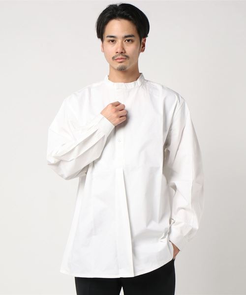 HOUSTON（ヒューストン）の「【HOUSTON】POPLIN GRANDPA SHIRT（シャツ/ブラウス・メンズ・ホワイト/ネイビー/オリーブドラブ・LARGE/XX-LARGE/X-LARGE/MEDIUM）」の2枚目の写真