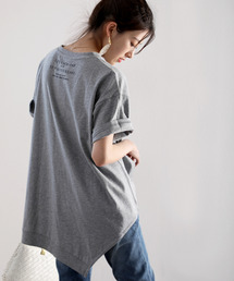 Steve名言ミドル丈バックプリントアシンメトリービッグクルーネック(丸首)Tシャツ(半袖)