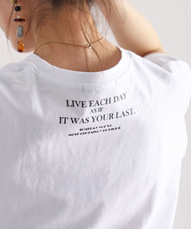 Steve名言ミドル丈バックプリントアシンメトリービッグクルーネック(丸首)Tシャツ(半袖)