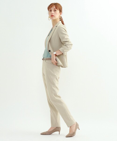 Indivi インディヴィ のファッション L マシンウォッシュ セール スーツパンツ リバーwstテーパードパンツ スーツパンツ