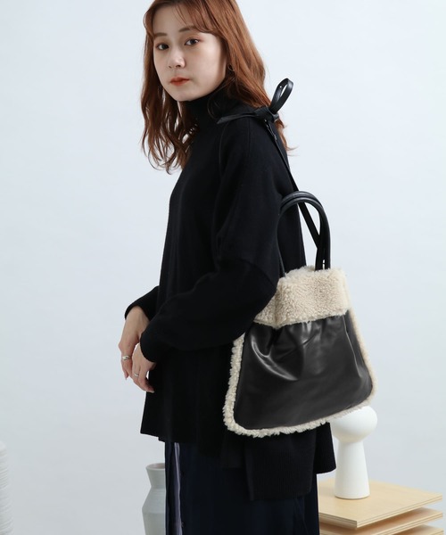 SENSE OF PLACE by URBAN RESEARCH（センスオブプレイスバイアーバンリサーチ）の「2WAYエコムートントートバッグ（トートバッグ・レディース・ブラック/ブラウン/アイボリー・FREE）」の4枚目の写真