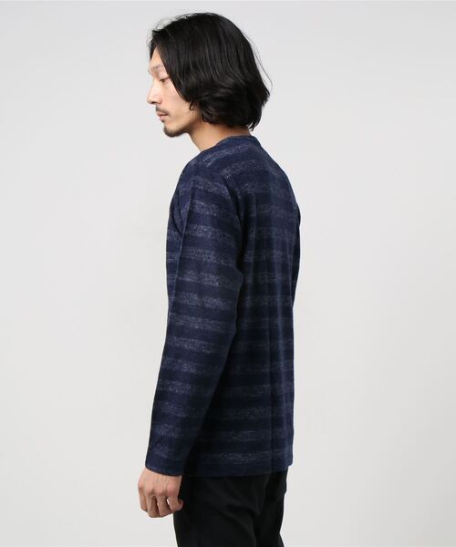NAVY(ネイビー)の「ミルボーダークルーネックロングスリーブTシャツ(Tシャツ/カットソー・メンズ・ブラック/ベージュ/ネイビー/レッド/カーキ・S/M/L/XL/XXL)」の7枚目の写真