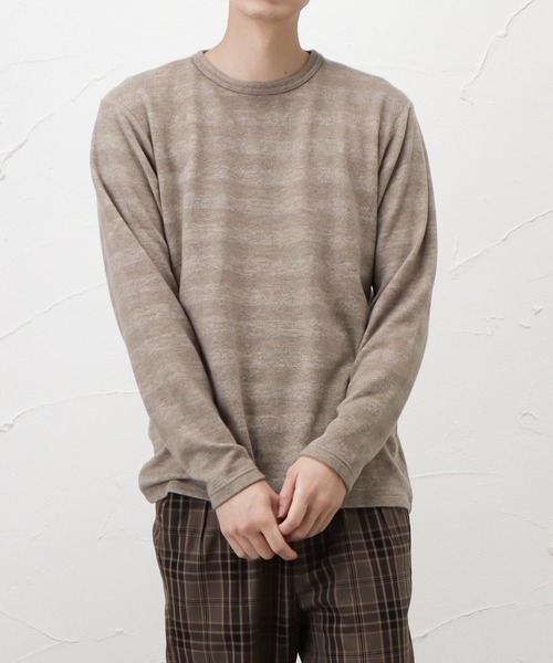 NAVY(ネイビー)の「ミルボーダークルーネックロングスリーブTシャツ(Tシャツ/カットソー・メンズ・ブラック/ベージュ/ネイビー/レッド/カーキ・S/M/L/XL/XXL)」の2枚目の写真