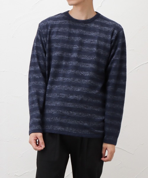 NAVY(ネイビー)の「ミルボーダークルーネックロングスリーブTシャツ(Tシャツ/カットソー・メンズ・ブラック/ベージュ/ネイビー/レッド/カーキ・S/M/L/XL/XXL)」の4枚目の写真