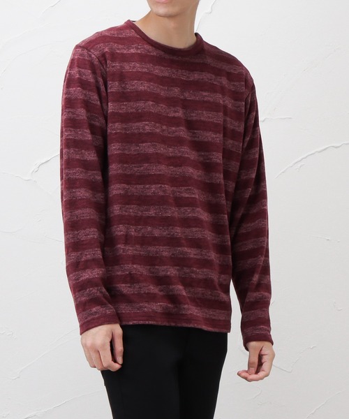 NAVY(ネイビー)の「ミルボーダークルーネックロングスリーブTシャツ(Tシャツ/カットソー・メンズ・ブラック/ベージュ/ネイビー/レッド/カーキ・S/M/L/XL/XXL)」の5枚目の写真