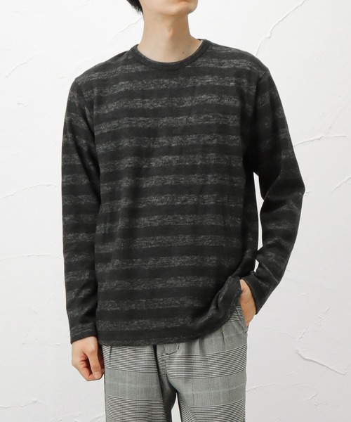 NAVY(ネイビー)の「ミルボーダークルーネックロングスリーブTシャツ(Tシャツ/カットソー・メンズ・ブラック/ベージュ/ネイビー/レッド/カーキ・S/M/L/XL/XXL)」の3枚目の写真