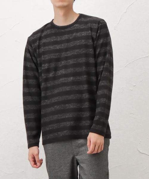 NAVY(ネイビー)の「ミルボーダークルーネックロングスリーブTシャツ(Tシャツ/カットソー・メンズ・ブラック/ベージュ/ネイビー/レッド/カーキ・S/M/L/XL/XXL)」の1枚目の写真