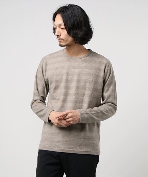 NAVY(ネイビー)の「ミルボーダークルーネックロングスリーブTシャツ(Tシャツ/カットソー・メンズ・ブラック/ベージュ/ネイビー/レッド/カーキ・S/M/L/XL/XXL)」の6枚目の写真