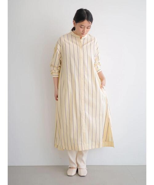 極美品.定価2.3万☆スピック＆スパン バンドカラー フレアシャツワンピース バンドカラー フレア シャツワンピース[品番：AZ000003692