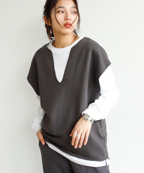 Auntie Rosa Holiday(アンティローザホリデー)の「キーネックガーゼスウェットベスト(ベスト・レディース・ブラック/カーキ/ナチュラル・FREE)」の9枚目の写真
