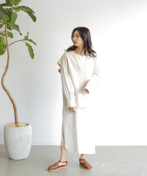 Auntie Rosa Holiday(アンティローザホリデー)の「キーネックガーゼスウェットベスト(ベスト・レディース・ブラック/カーキ/ナチュラル・FREE)」の18枚目の写真