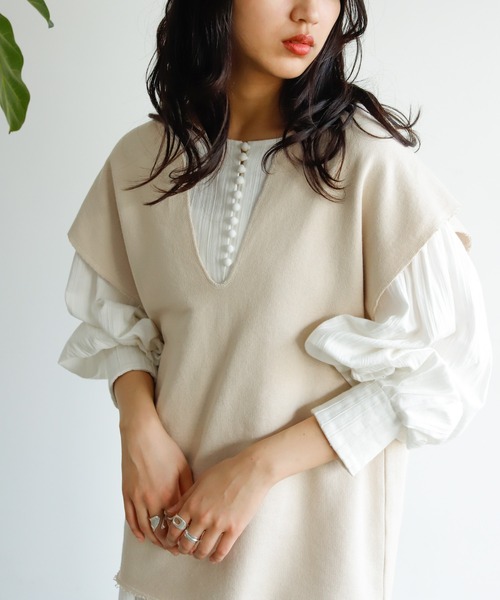 Auntie Rosa Holiday(アンティローザホリデー)の「キーネックガーゼスウェットベスト(ベスト・レディース・ブラック/カーキ/ナチュラル・FREE)」の20枚目の写真