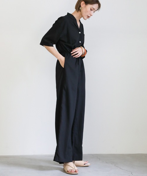 select MOCA（セレクトモカ）の「2021 SS リネンタッチジャンプスーツ（つなぎ/オールインワン・レディース・ブラック/アイボリー・FREE）」の4枚目の写真