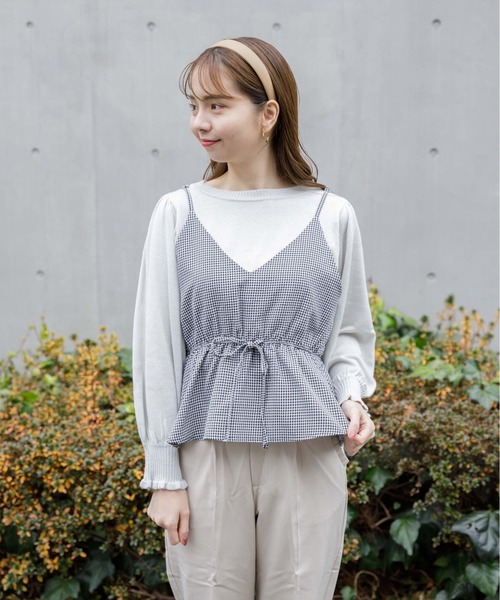 flower（フラワー）の「ベイビーギンガムキャミ（キャミソール・レディース・ブラウン/ブラック・FREE）」の2枚目の写真