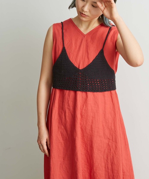 nitca（ニトカ）の「Linen手編みかぎ針ニットブラ（キャミソール・レディース・ブラック/パープル/ベージュ・FREE）」の2枚目の写真