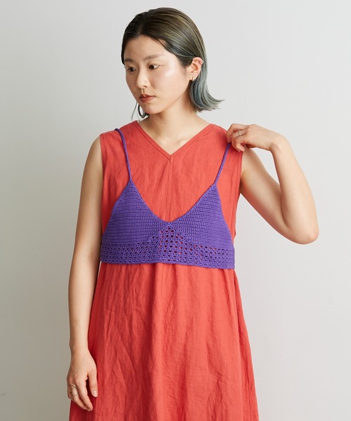 nitca（ニトカ）の「Linen手編みかぎ針ニットブラ（キャミソール・レディース・ブラック/パープル/ベージュ・FREE）」の4枚目の写真