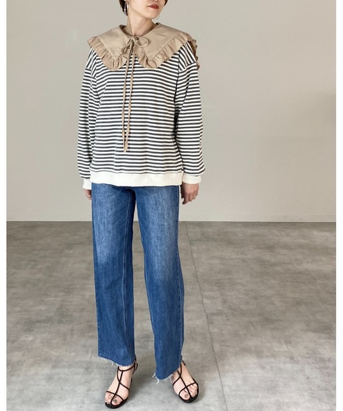 She's Closet（シーズクローゼット）の「裾カットオフハイウエストストレートデニムパンツ（デニムパンツ・レディース・ライトブルー/ブラック/パープル/オフホワイト/ブルー・S/M）」の12枚目の写真