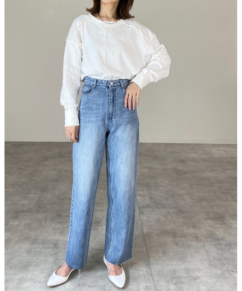 She's Closet（シーズクローゼット）の「裾カットオフハイウエストストレートデニムパンツ（デニムパンツ・レディース・ライトブルー/ブラック/パープル/オフホワイト/ブルー・S/M）」の14枚目の写真