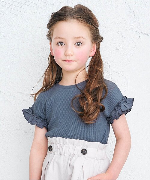 apres les cours（アプレレクール）の「ワッフルTシャツ（Tシャツ/カットソー・キッズ・サックスブルー/ピンク/ミント/アイボリー/ブラウン/ネイビー/オレンジ/その他2・110/120/140/130/100/90/80）」の6枚目の写真