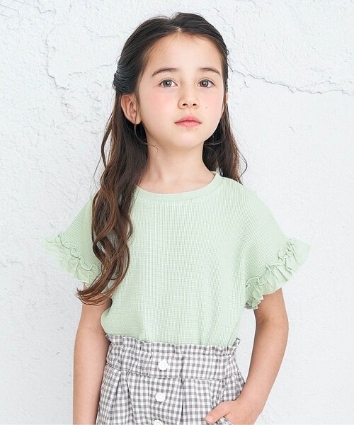 apres les cours（アプレレクール）の「ワッフルTシャツ（Tシャツ/カットソー・キッズ・サックスブルー/ピンク/ミント/アイボリー/ブラウン/ネイビー/オレンジ/その他2・110/120/140/130/100/90/80）」の5枚目の写真