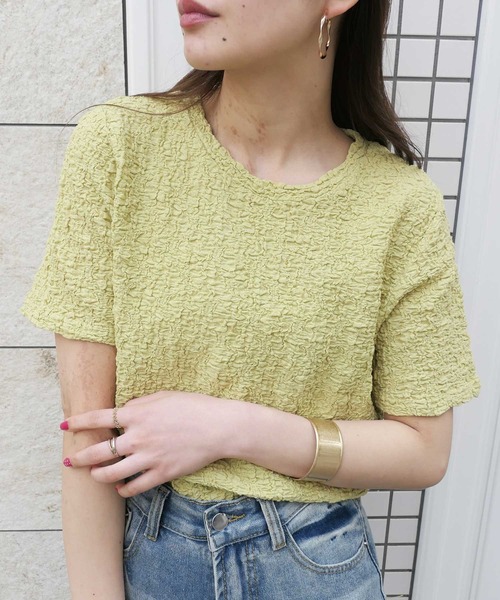 CORNERS(コーナーズ)の「ジャガードTシャツ(Tシャツ/カットソー・レディース・ライム/ベージュ/ブラック/アイボリー・FREE)」の4枚目の写真