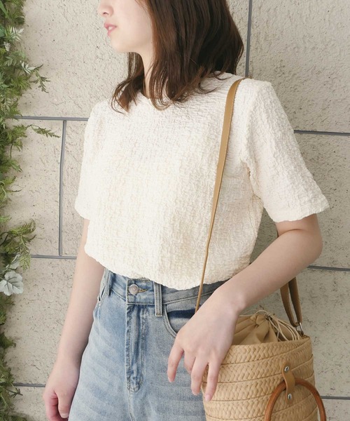 CORNERS(コーナーズ)の「ジャガードTシャツ(Tシャツ/カットソー・レディース・ライム/ベージュ/ブラック/アイボリー・FREE)」の2枚目の写真