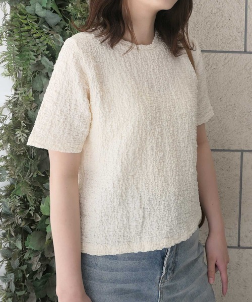 CORNERS(コーナーズ)の「ジャガードTシャツ(Tシャツ/カットソー・レディース・ライム/ベージュ/ブラック/アイボリー・FREE)」の5枚目の写真