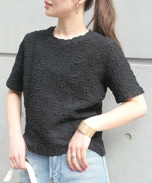 CORNERS(コーナーズ)の「ジャガードTシャツ(Tシャツ/カットソー・レディース・ライム/ベージュ/ブラック/アイボリー・FREE)」の6枚目の写真