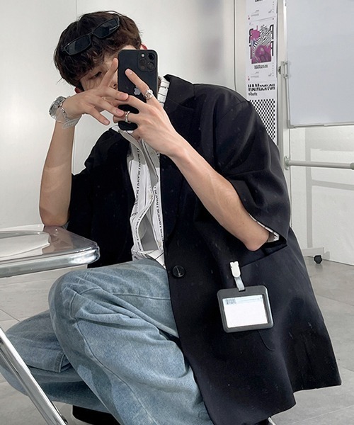 neos（ネオス）の「【neos -addictive design-】ルーズシルエット ハーフスリーブ テーラード ジャケット（テーラードジャケット・メンズ・ブラック/グリーン/ブルー/ライトベージュ・MEDIUM/X-LARGE/LARGE）」の17枚目の写真