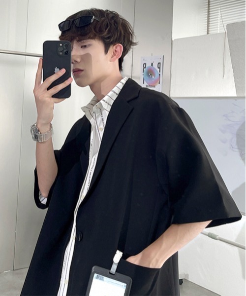 neos（ネオス）の「【neos -addictive design-】ルーズシルエット ハーフスリーブ テーラード ジャケット（テーラードジャケット・メンズ・ブラック/グリーン/ブルー/ライトベージュ・MEDIUM/X-LARGE/LARGE）」の7枚目の写真