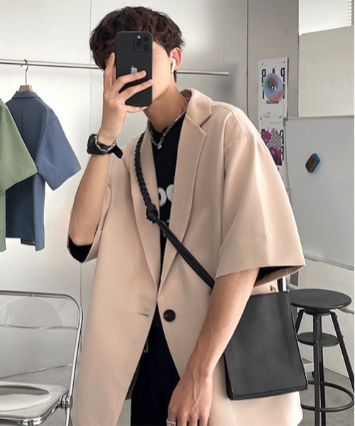 neos（ネオス）の「【neos -addictive design-】ルーズシルエット ハーフスリーブ テーラード ジャケット（テーラードジャケット・メンズ・ブラック/グリーン/ブルー/ライトベージュ・MEDIUM/X-LARGE/LARGE）」の20枚目の写真