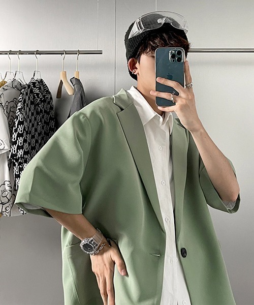 neos（ネオス）の「【neos -addictive design-】ルーズシルエット ハーフスリーブ テーラード ジャケット（テーラードジャケット・メンズ・ブラック/グリーン/ブルー/ライトベージュ・MEDIUM/X-LARGE/LARGE）」の11枚目の写真