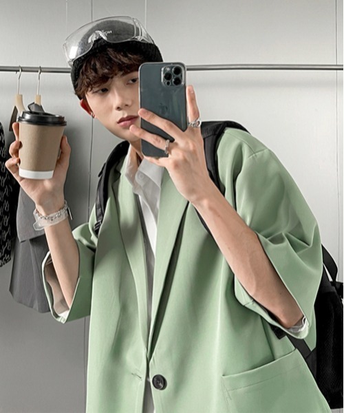 neos（ネオス）の「【neos -addictive design-】ルーズシルエット ハーフスリーブ テーラード ジャケット（テーラードジャケット・メンズ・ブラック/グリーン/ブルー/ライトベージュ・MEDIUM/X-LARGE/LARGE）」の14枚目の写真