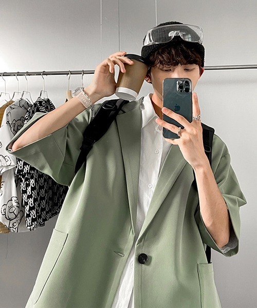 neos（ネオス）の「【neos -addictive design-】ルーズシルエット ハーフスリーブ テーラード ジャケット（テーラードジャケット・メンズ・ブラック/グリーン/ブルー/ライトベージュ・MEDIUM/X-LARGE/LARGE）」の16枚目の写真