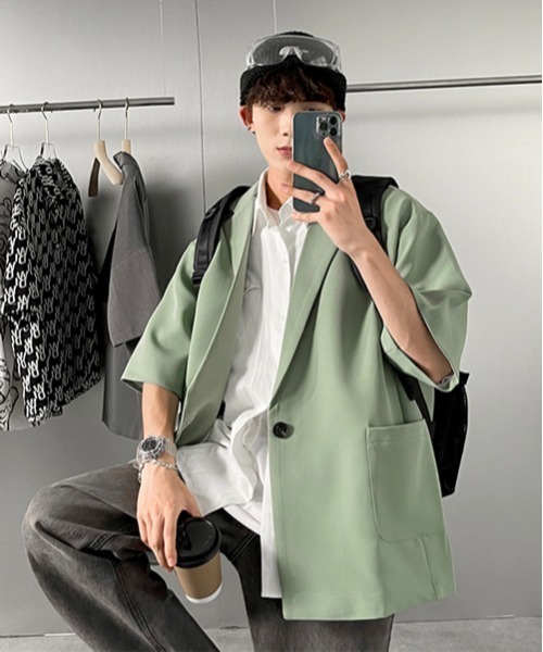 neos（ネオス）の「【neos -addictive design-】ルーズシルエット ハーフスリーブ テーラード ジャケット（テーラードジャケット・メンズ・ブラック/グリーン/ブルー/ライトベージュ・MEDIUM/X-LARGE/LARGE）」の21枚目の写真