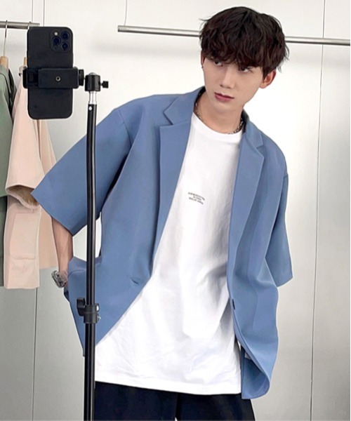 neos（ネオス）の「【neos -addictive design-】ルーズシルエット ハーフスリーブ テーラード ジャケット（テーラードジャケット・メンズ・ブラック/グリーン/ブルー/ライトベージュ・MEDIUM/X-LARGE/LARGE）」の6枚目の写真