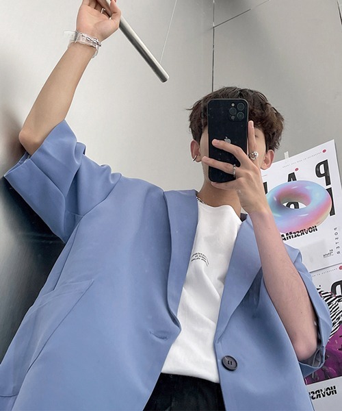 neos（ネオス）の「【neos -addictive design-】ルーズシルエット ハーフスリーブ テーラード ジャケット（テーラードジャケット・メンズ・ブラック/グリーン/ブルー/ライトベージュ・MEDIUM/X-LARGE/LARGE）」の9枚目の写真