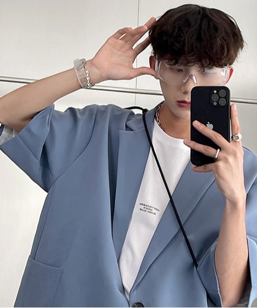 neos（ネオス）の「【neos -addictive design-】ルーズシルエット ハーフスリーブ テーラード ジャケット（テーラードジャケット・メンズ・ブラック/グリーン/ブルー/ライトベージュ・MEDIUM/X-LARGE/LARGE）」の19枚目の写真