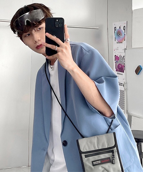 neos（ネオス）の「【neos -addictive design-】ルーズシルエット ハーフスリーブ テーラード ジャケット（テーラードジャケット・メンズ・ブラック/グリーン/ブルー/ライトベージュ・MEDIUM/X-LARGE/LARGE）」の12枚目の写真