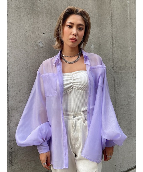 EGOIST（エゴイスト）の「ボリュームパフシアーシャツ（シャツ/ブラウス・レディース・ブラック/パープル/ホワイト・FREE）」の19枚目の写真