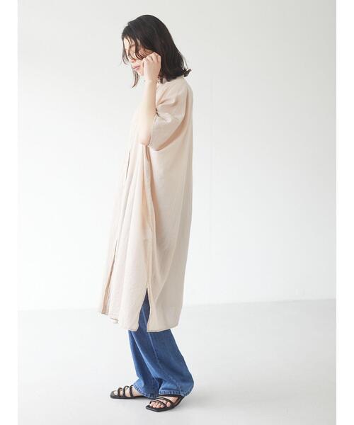 Green　Parks（グリーンパークス）の「I ギャザーゆったりチュニック＊（チュニック・レディース・ブラック/オレンジ/グレイッシュベージュ/オフホワイト・FREE）」の11枚目の写真