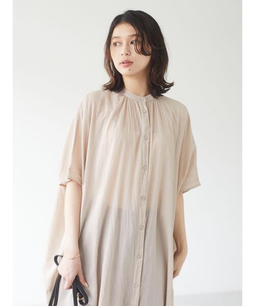 Green　Parks（グリーンパークス）の「I ギャザーゆったりチュニック＊（チュニック・レディース・ブラック/オレンジ/グレイッシュベージュ/オフホワイト・FREE）」の12枚目の写真