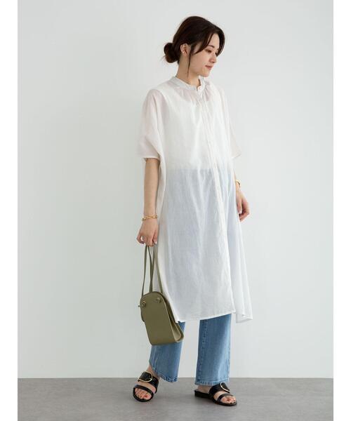 Green　Parks（グリーンパークス）の「I ギャザーゆったりチュニック＊（チュニック・レディース・ブラック/オレンジ/グレイッシュベージュ/オフホワイト・FREE）」の21枚目の写真