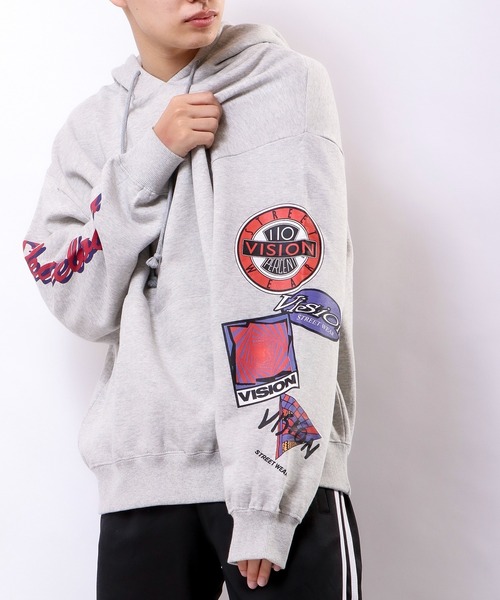 VISION STREET WEAR(ヴィジョンストリートウェア)の「【VISION STREET WEAR】スリーブロゴ裏毛フーディー(パーカー・メンズ・チャコールグレー/ブルー/キナリ・M/L)」の6枚目の写真