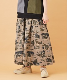 CUBE SUGAR | アウトドアプリント ツイル ギャザー フレアスカート(スカート)