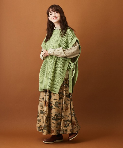 CUBE SUGAR（キューブシュガー）の「アウトドアプリント ツイル ギャザー フレアスカート（スカート・レディース・ベージュ/ブルー/カーキ・M）」の16枚目の写真