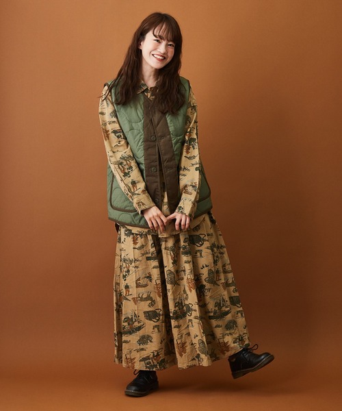 CUBE SUGAR（キューブシュガー）の「アウトドアプリント ツイル ギャザー フレアスカート（スカート・レディース・ベージュ/ブルー/カーキ・M）」の17枚目の写真